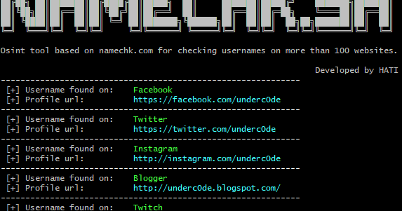 Namechk - Osint Tool Based On Namechk.Com For Checking Usernames On More Than 100 Websites, Forums And Social Networks