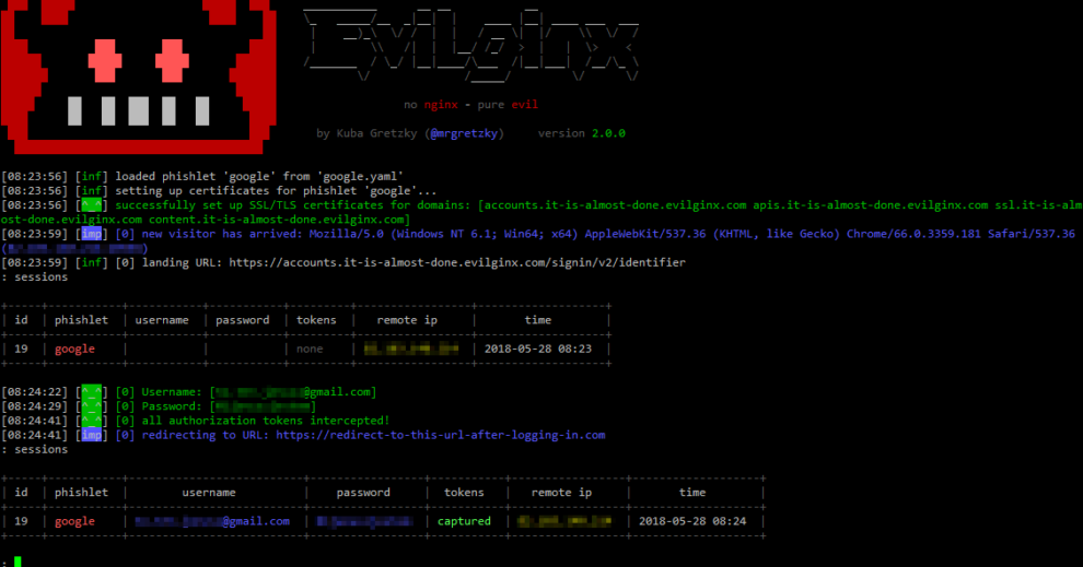 Evilginx v2.0 - Standalone Man-In-The-Middle Attack Framework Used For Phishing Login Credentials Along With Session Cookies, Allowing For The Bypass Of 2-Factor Authentication