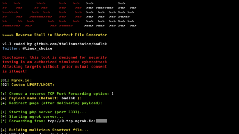 BADlnk - Reverse Shell In Shortcut File (.lnk)