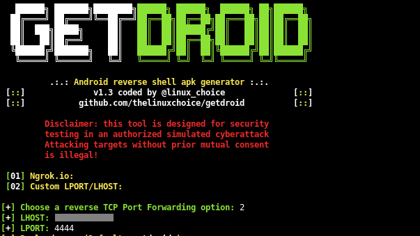 Getdroid - FUD Android Payload And Listener