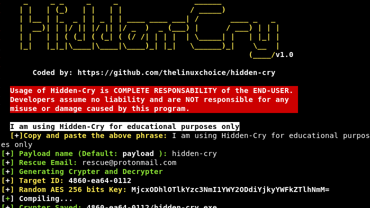 Hidden-Cry - Windows Crypter/Decrypter Generator With AES 256 Bits Key