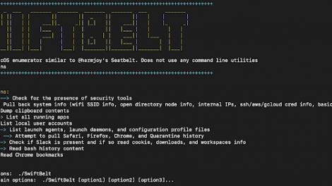 SwiftBelt - A macOS Enumeration Tool Inspired By Harmjoy'S Windows-based Seatbelt Enumeration Tool