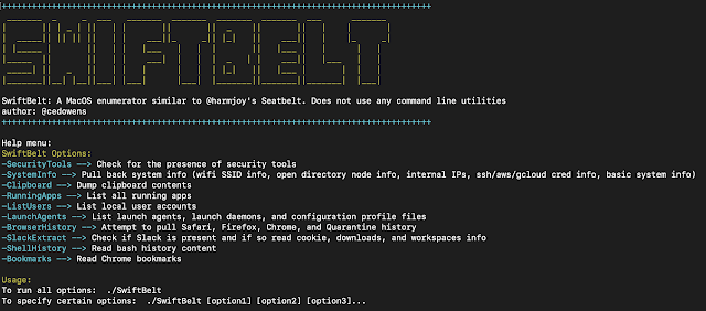 SwiftBelt - A macOS Enumeration Tool Inspired By Harmjoy'S Windows-based Seatbelt Enumeration Tool