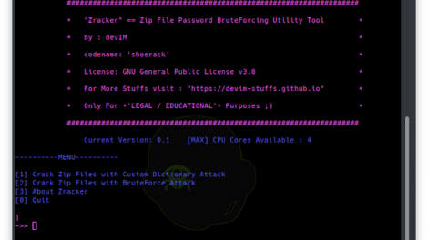 Zracker - Zip File Password BruteForcing Utility Tool based on CPU-Power